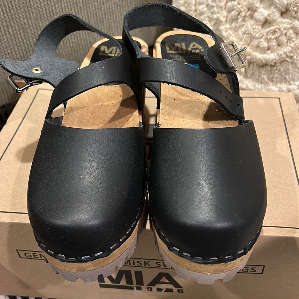 New never-worn MIA black Swedish clogs